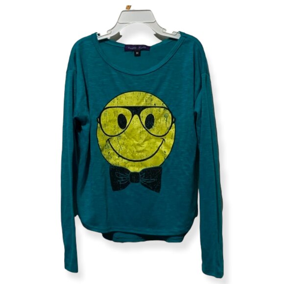 Purple Pixies Long Sleeved Smiley Graphic Tee Teal Size Medium NWT New with Tags - Picture 2 of 5